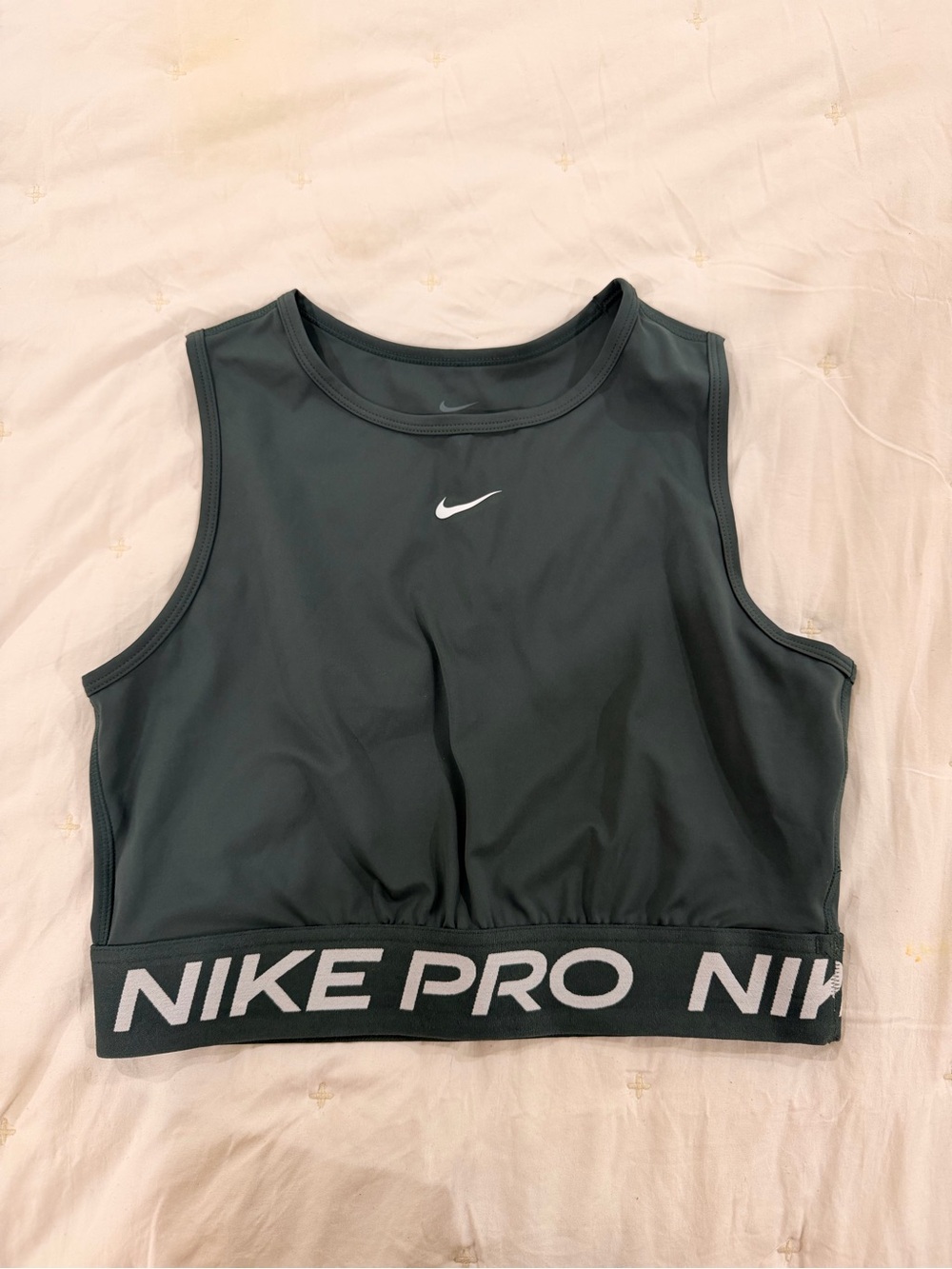 Nike Dark Green Cropped Athletic Tank with Logo Band